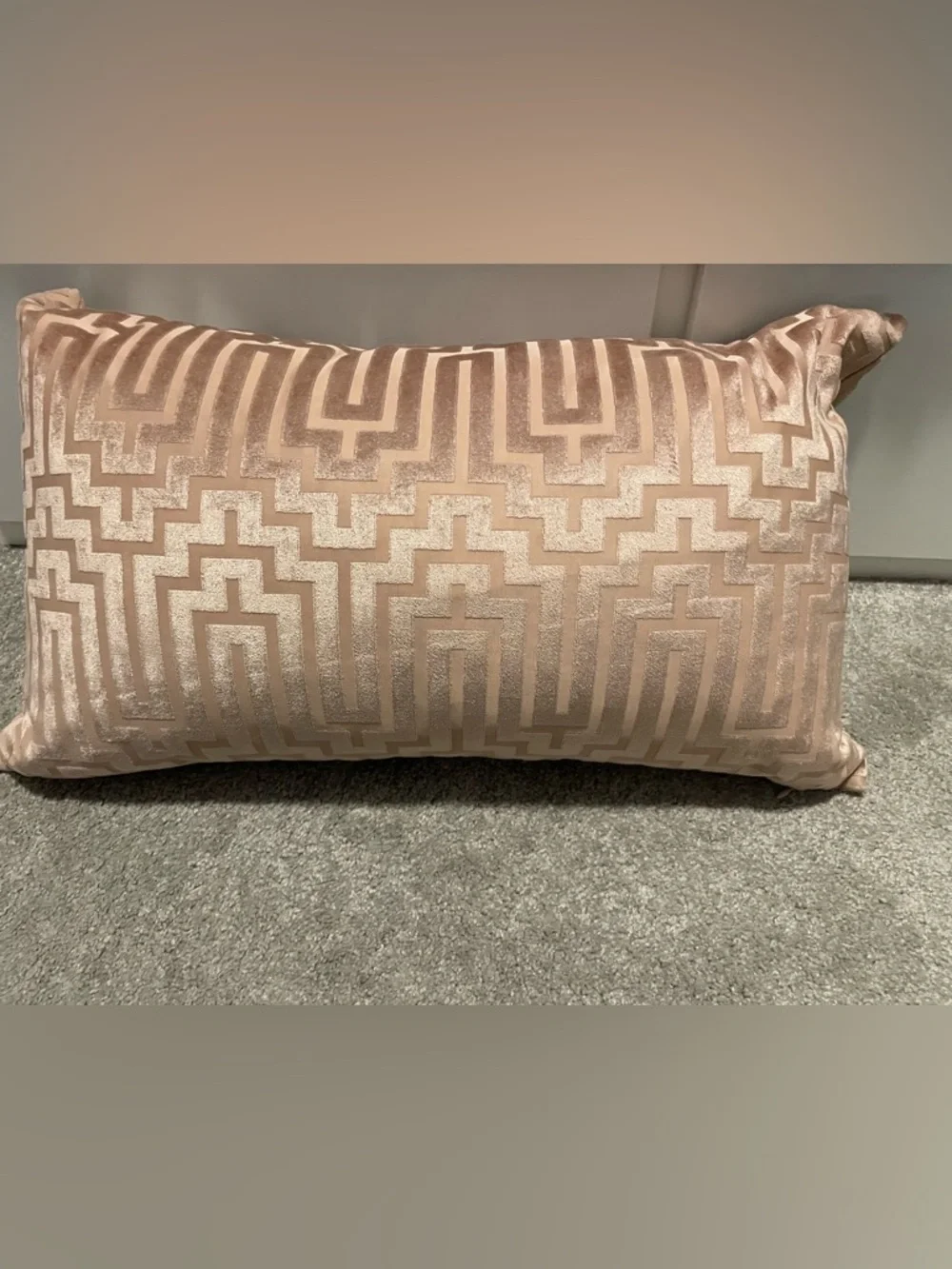 Z Gallerie Blush Velvet Lumbar Pillow 17x27 Geometric Greek Key Feather Insert